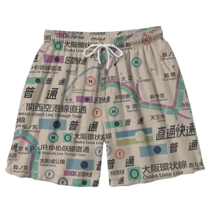 Tokyo-Tiger Japanese Train Routes Aloha Mens Swim Trunks