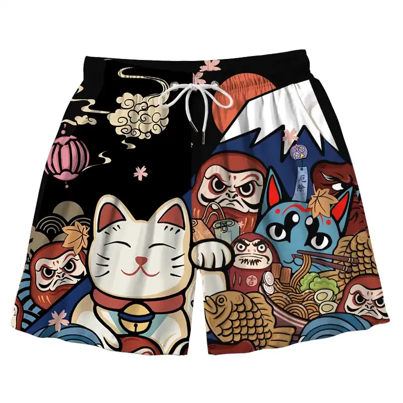 Tokyo-Tiger Traditional Japanese Elements Aloha Mens Swim Trunks