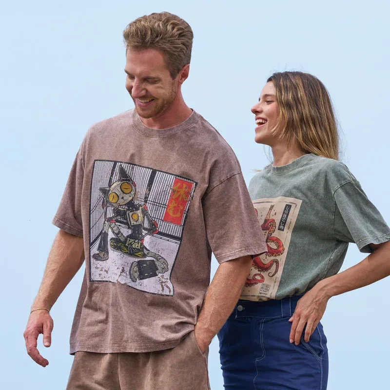 Tokyo-Tiger Robot Cat Taking A Rest Washed T-Shirt