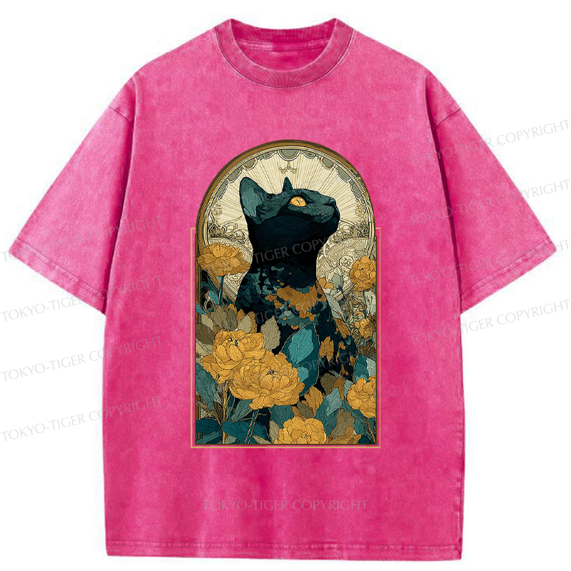 Tokyo-Tiger The Cat and Eternal Blossoms Washed T-Shirt