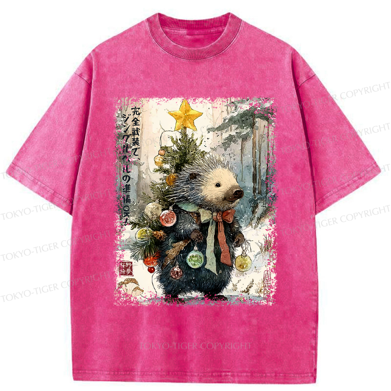 Tokyo-Tiger Hedgehog: Decked Out and Ready to Jingle! Washed T-Shirt