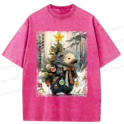 Tokyo-Tiger Hedgehog: Decked Out and Ready to Jingle! Washed T-Shirt