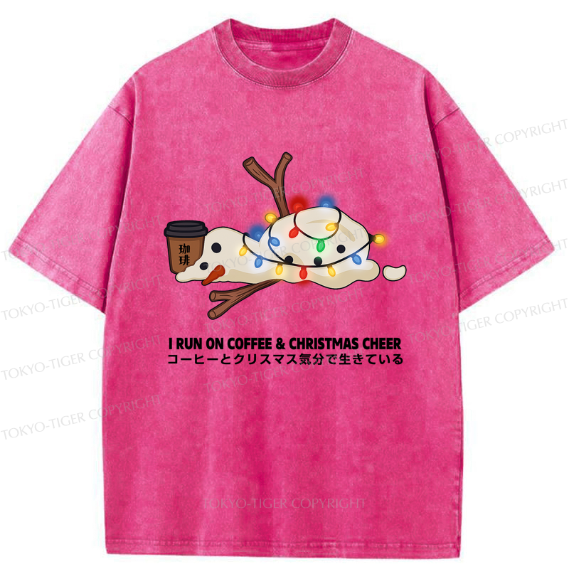 Tokyo-Tiger I Run On Coffee & Christmas Cheer Washed T-Shirt