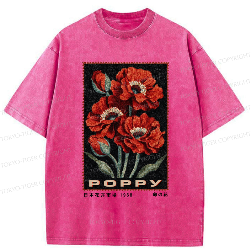 Tokyo-Tiger Timeless Poppy Stamp Washed T-Shirt