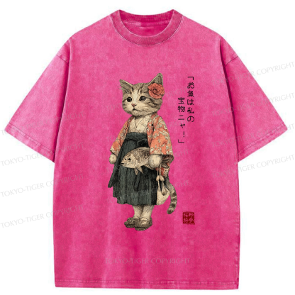 Tokyo-Tiger Cat Princess With Her Treasure Washed T-Shirt