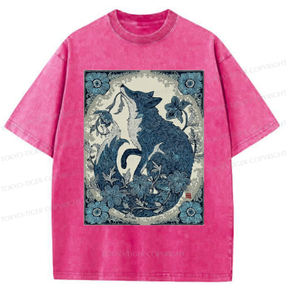 Tokyo-Tiger Floral Fox Aesthetic Washed T-Shirt
