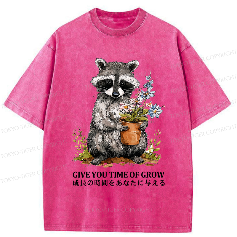 Tokyo-Tiger Nurture with the Raccoon: Growth Takes Time Washed T-Shirt