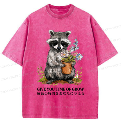 Tokyo-Tiger Nurture with the Raccoon: Growth Takes Time Washed T-Shirt