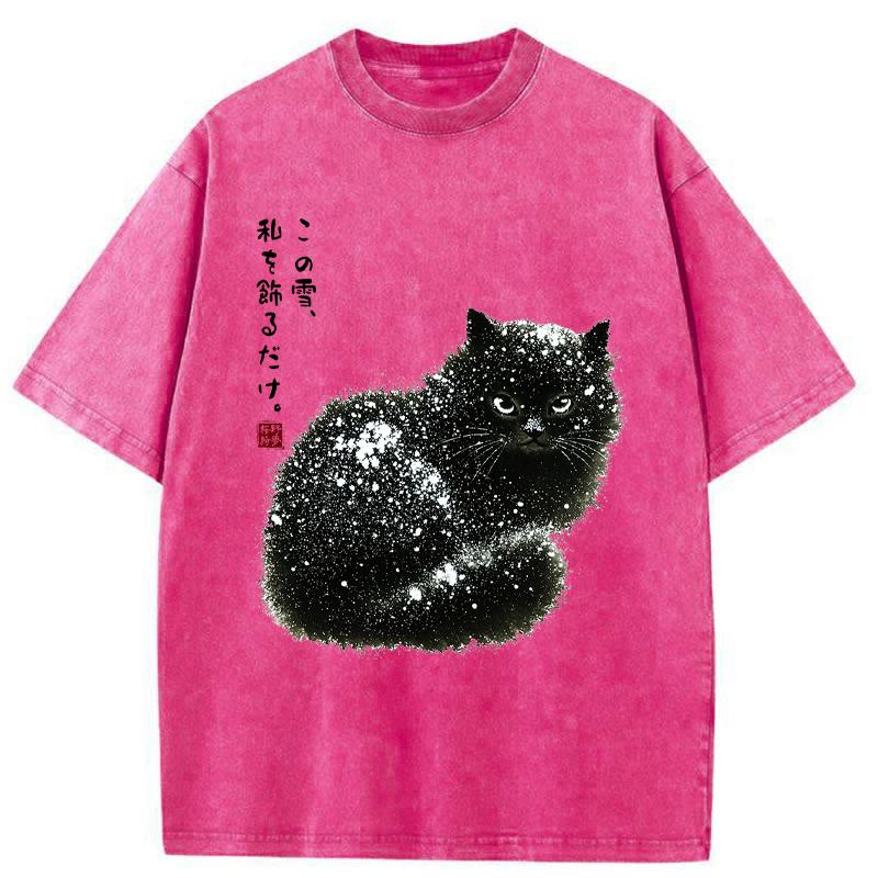 Tokyo-Tiger Black Cat Adorned by Snow Washed T-Shirt