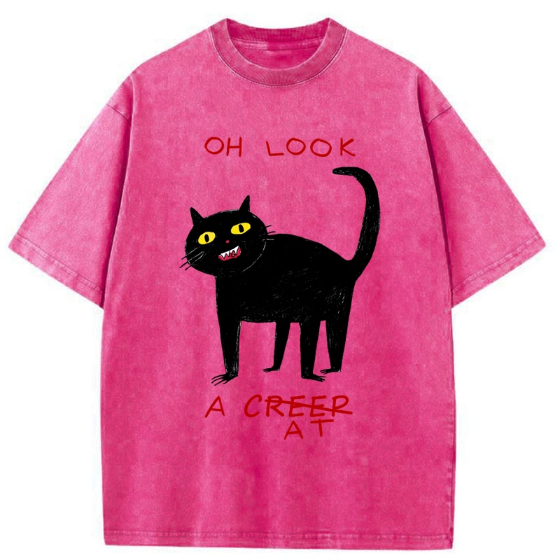 Tokyo-Tiger Funny Creep Cat Washed T-Shirt