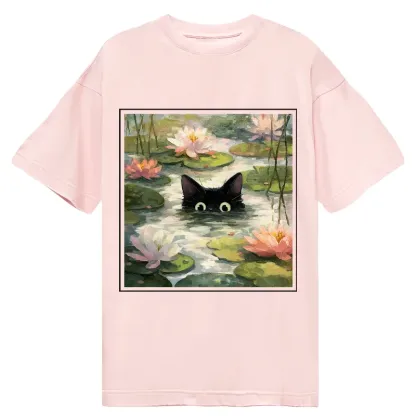 Tokyo-Tiger Black Cat and Lotus Flower Classic T-Shirt