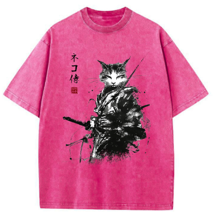 Tokyo-Tiger Inkblade Samurai Cat Washed T-Shirt