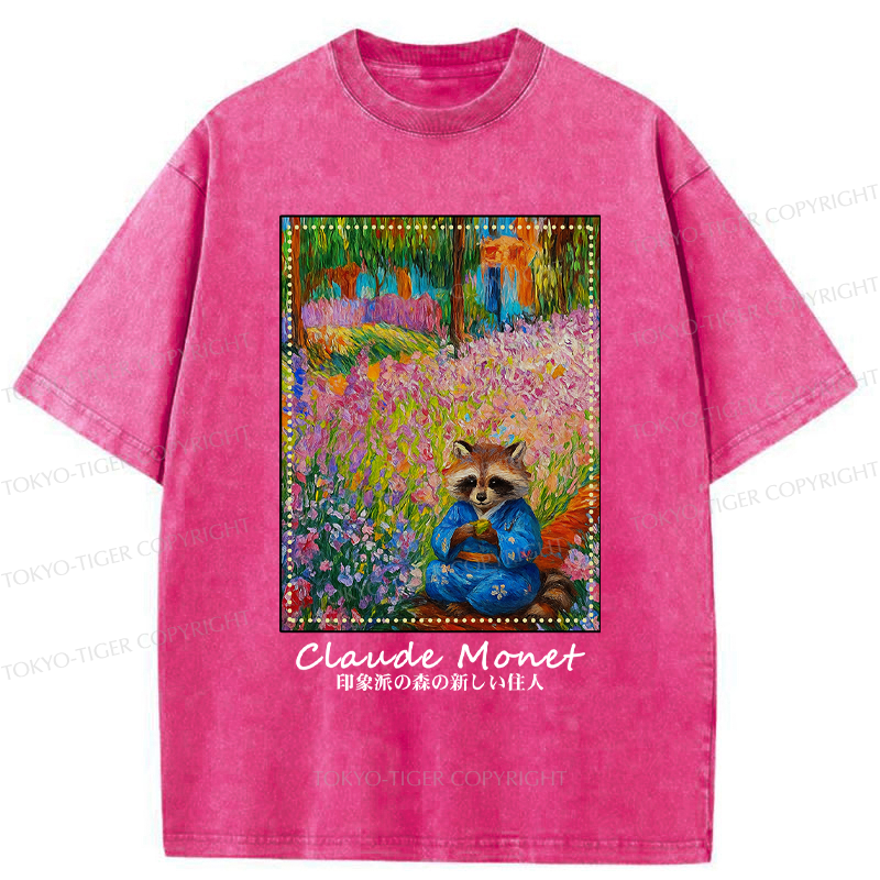 Tokyo-Tiger Impressionist Raccoon Garden Tea Washed T-Shirt