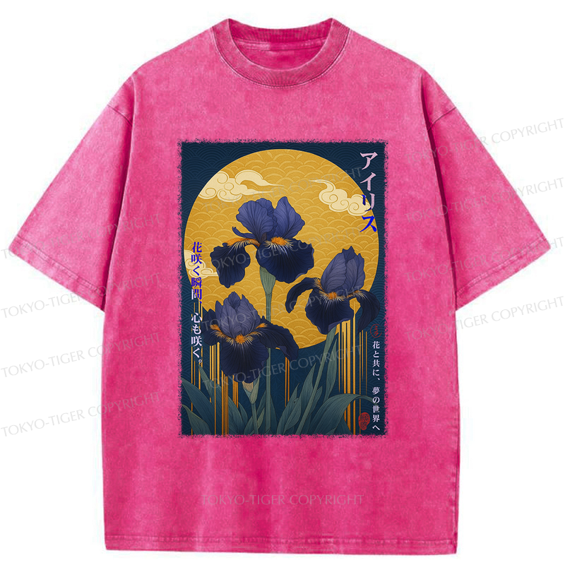 Tokyo-Tiger Japan Ukiyoe Luan Tail Flower Poster Washed T-Shirt