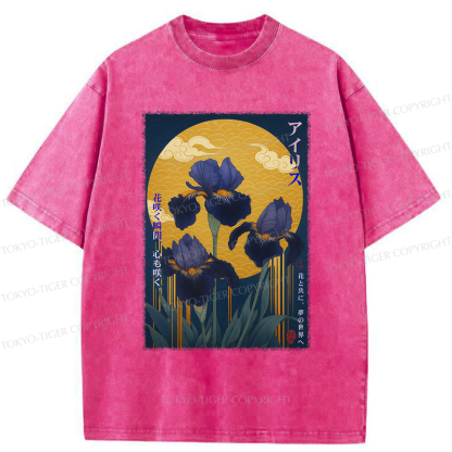 Tokyo-Tiger Japan Ukiyoe Luan Tail Flower Poster Washed T-Shirt