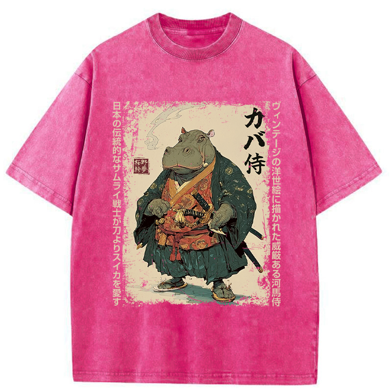 Tokyo-Tiger Samurai Hippo: Slicer of Melons Washed T-Shirt