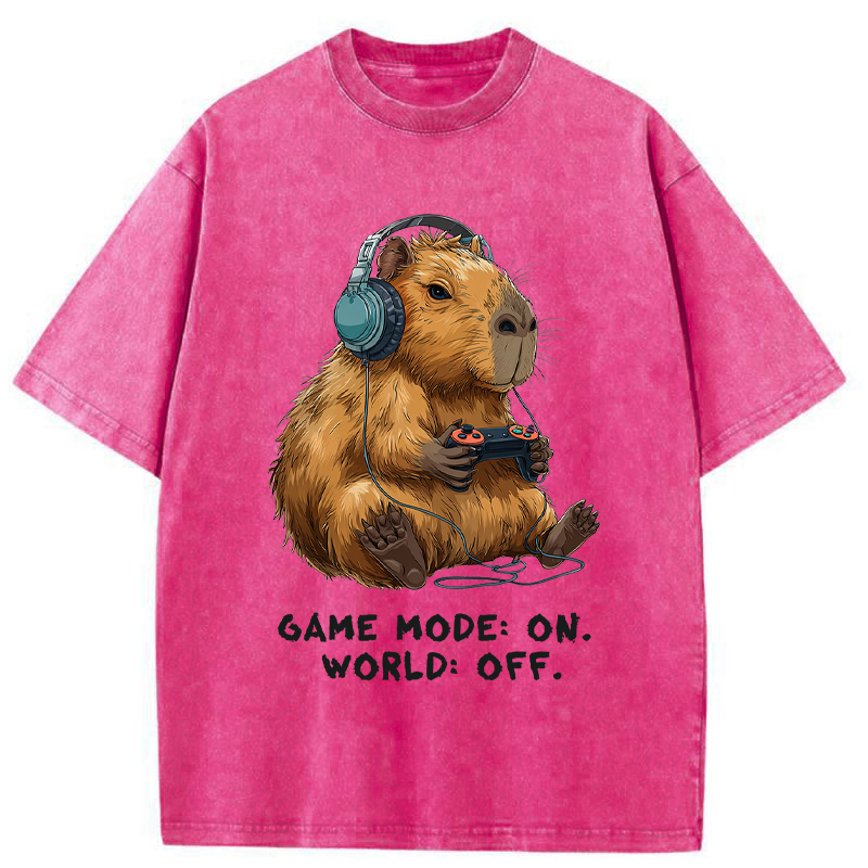 Tokyo-Tiger Capybara Life:Paused.Game:ON. Washed T-Shirt