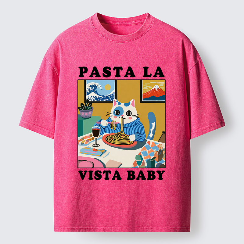 Tokyo-Tiger Wine, Pasta, and Meow Washed T-Shirt
