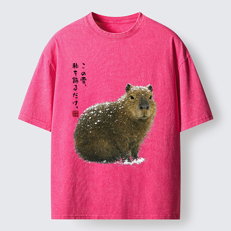 Tokyo-Tiger Snow Adorns Me: Capybara Serenity Washed T-Shirt
