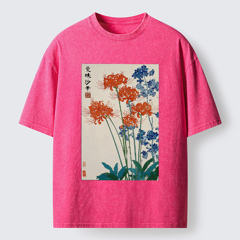 Tokyo-Tiger Red Spider Lily Bloom Washed T-Shirt