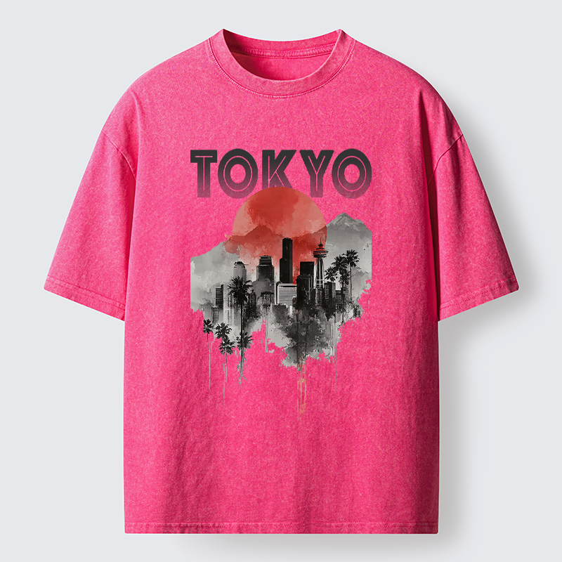 Tokyo-Tiger Sunset in Tokyo Washed T-Shirt