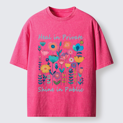 Tokyo-Tiger Wildflower Growth:The "Heal & Shine"Aesthetic Washed T-Shirt