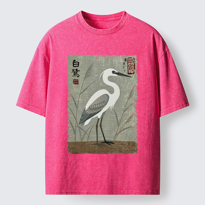 Tokyo-Tiger Graceful Egret Vintage Washed T-Shirt