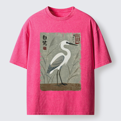 Tokyo-Tiger Graceful Egret Vintage Washed T-Shirt