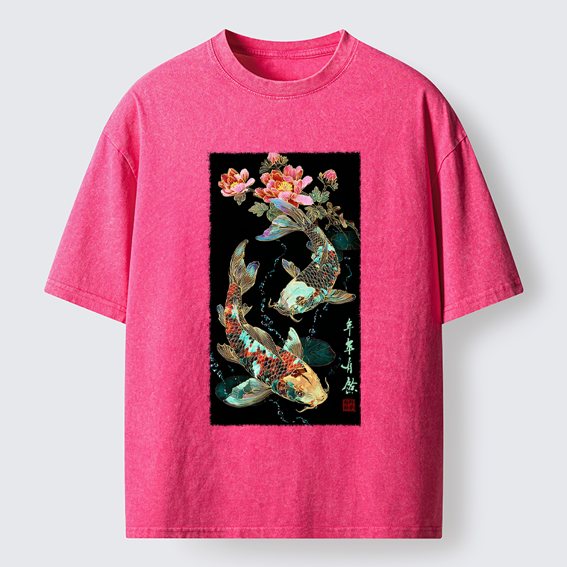 Tokyo-Tiger Everlasting Abundance:Koi & Peony Washed T-Shirt