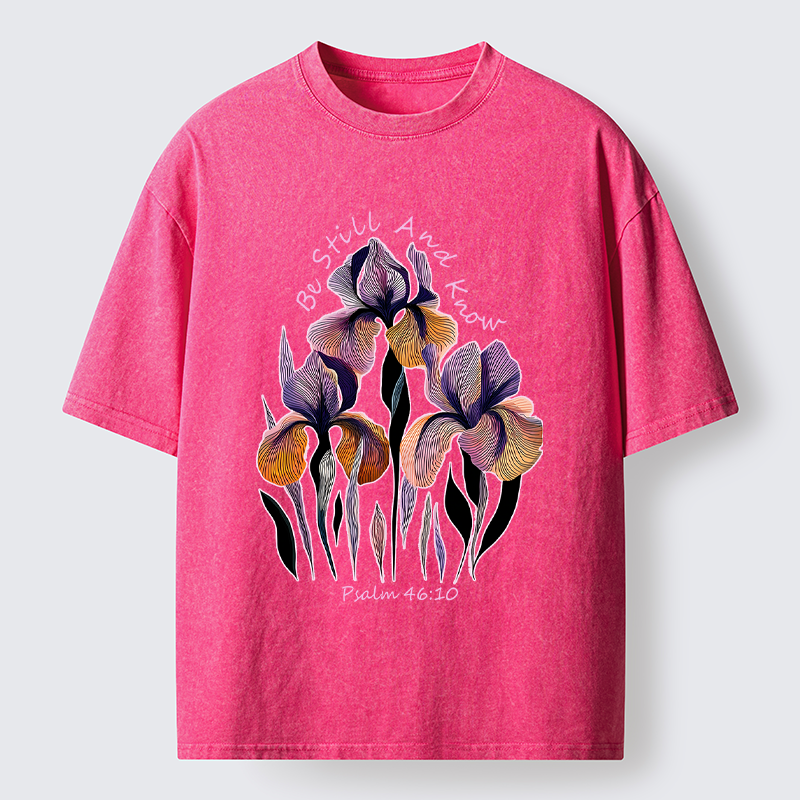 Tokyo-Tiger "Be Still and Know"Psalm 46:10 Iris Floral Washed T-Shirt