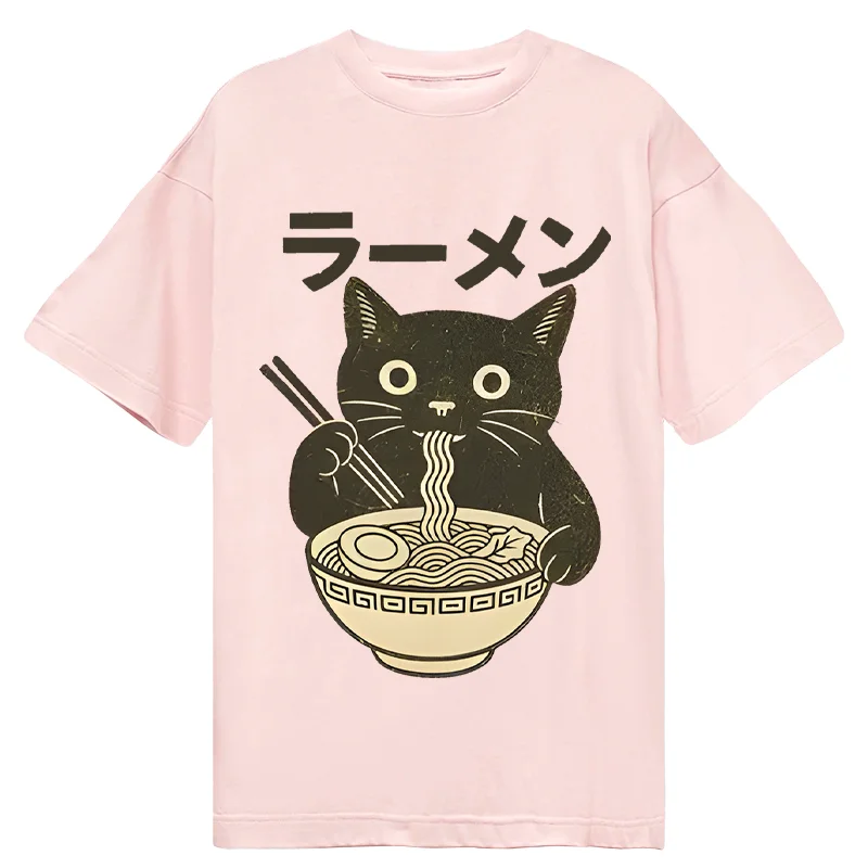 Tokyo-Tiger Simple Black Cat Eating Ramen Classic T-Shirt