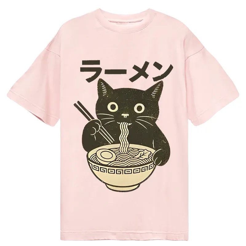 Tokyo-Tiger Simple Black Cat Eating Ramen Classic T-Shirt