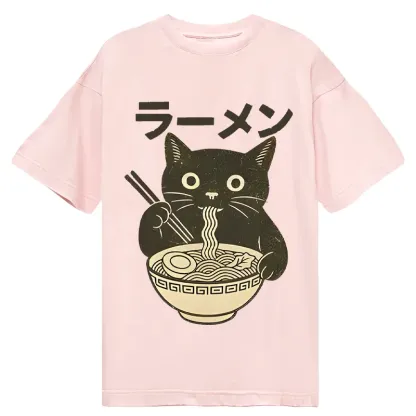 Tokyo-Tiger Simple Black Cat Eating Ramen Classic T-Shirt