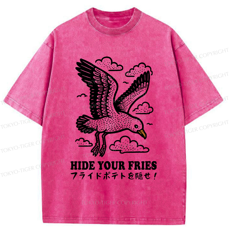 Tokyo-Tiger Funny Seagulls Stealing French Fries Washed T-Shirt