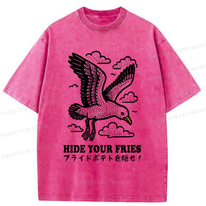 Tokyo-Tiger Funny Seagulls Stealing French Fries Washed T-Shirt