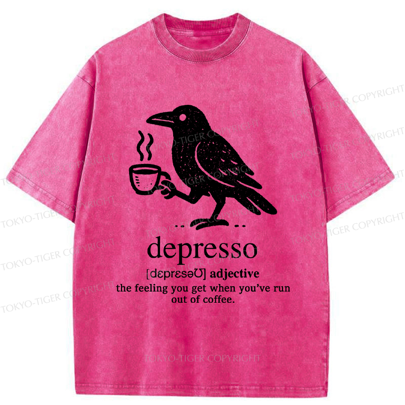 Tokyo-Tiger Funny  Crow Coffee Depresso Woodblock Washed T-Shirt