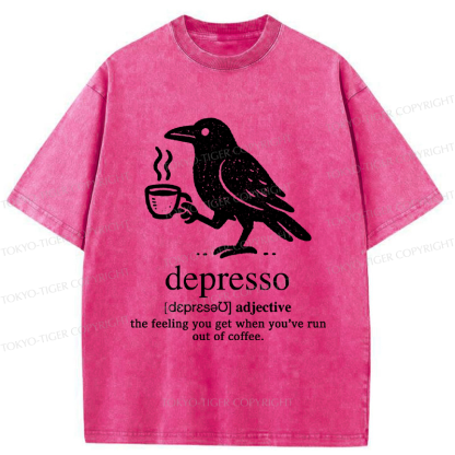 Tokyo-Tiger Funny  Crow Coffee Depresso Woodblock Washed T-Shirt