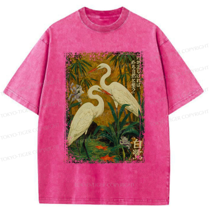 Tokyo-Tiger Egret-shaped straight shadow end Washed T-Shirt