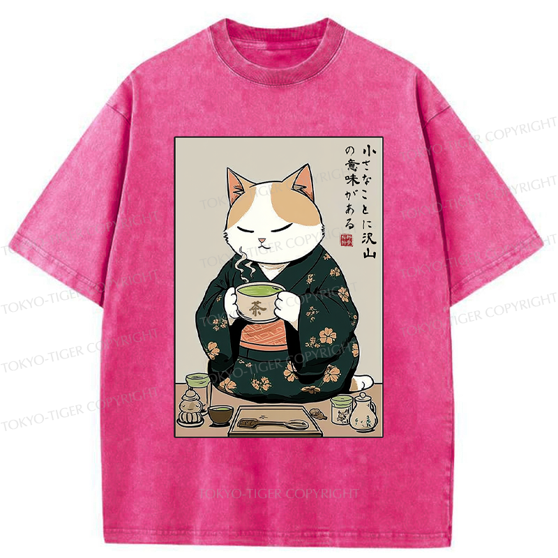 Tokyo-Tiger Cat Tea Ceremony: Little Things Mean A Lot Washed T-Shirt