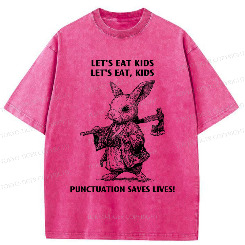 Tokyo-Tiger Punctuation Saves Lives-Samurai Rabbit Washed T-Shirt
