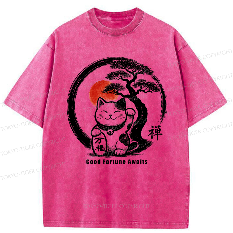 Tokyo-Tiger Lucky Maneki-Neko Zen Washed T-Shirt