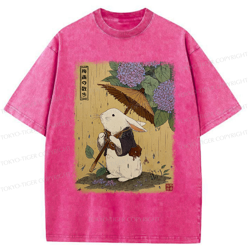 Tokyo-Tiger Ukiyoe Rainy Stroll Bunny Washed T-Shirt