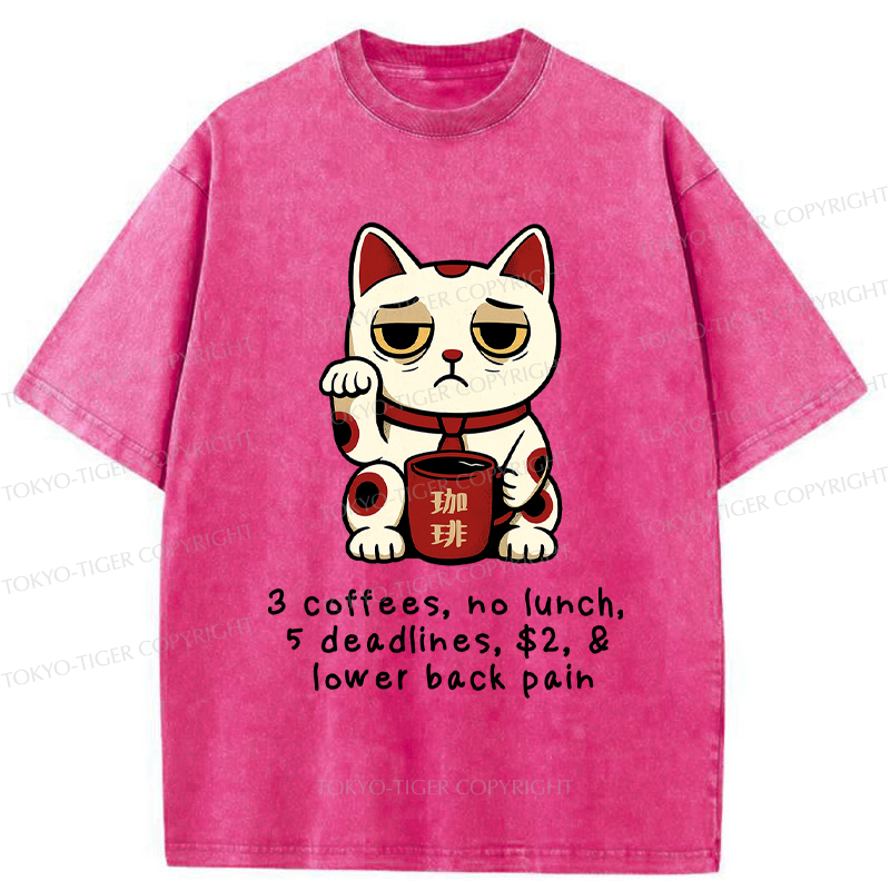 Tokyo-Tiger Funny Workaholic Lucky Cat Washed T-Shirt
