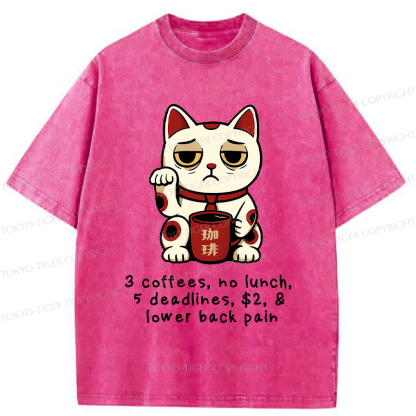 Tokyo-Tiger Funny Workaholic Lucky Cat Washed T-Shirt
