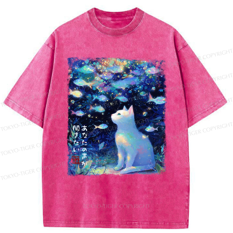 Tokyo-Tiger Cat&Fish: I Want to Hear Your Voice Washed T-Shirt