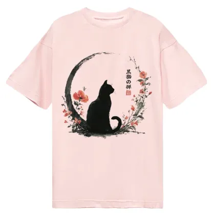 Tokyo-Tiger Black Cat And Flowers Classic T-Shirt