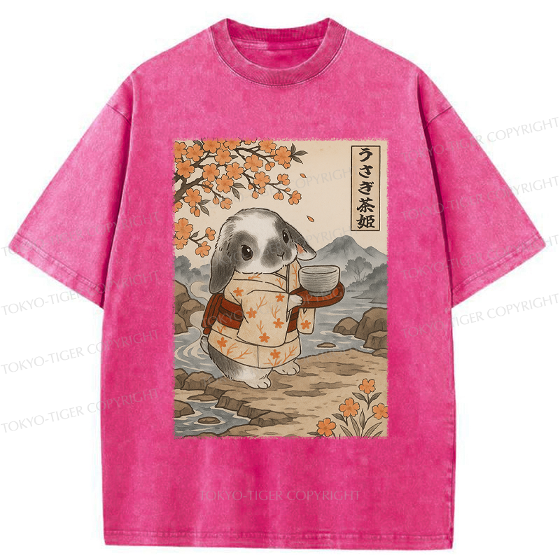 Tokyo-Tiger Ukiyoe Rabbit serves tea Poster Washed T-Shirt