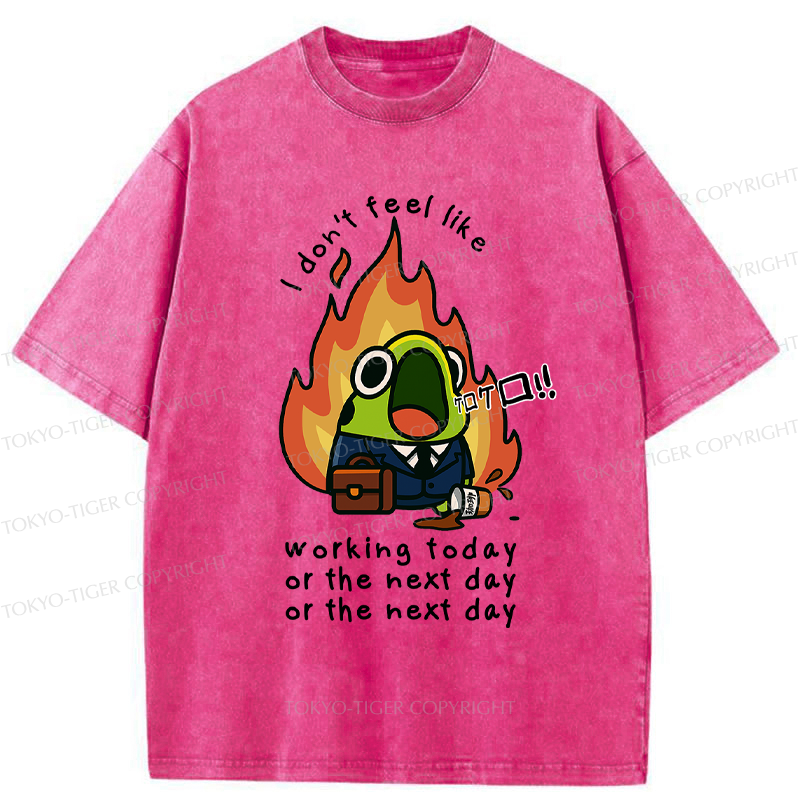 Tokyo-Tiger Funny Frog Don't want to work Meme Washed T-Shirt