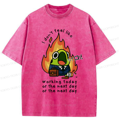 Tokyo-Tiger Funny Frog Don't want to work Meme Washed T-Shirt