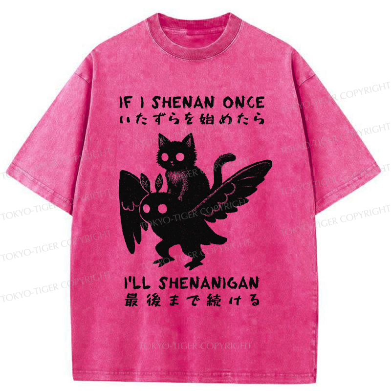 Tokyo-Tiger Funny Cat Riding Mothman Meme Washed T-Shirt